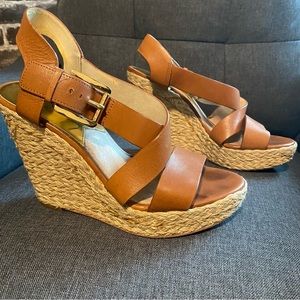 Michael Kors Giovanna Espadrille Wedge Sandals Tan Brown size 8M